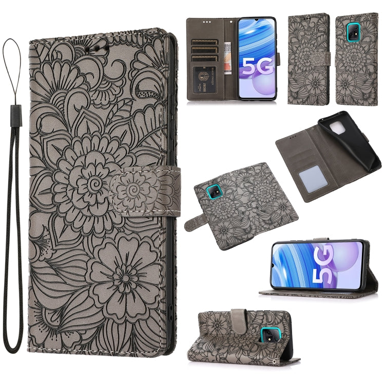 For Xiaomi Redmi 10X 5G Skin Feel Embossed Sunflower Horizontal Flip Leather Case with Holder & Card Slots & Wallet & Lanyard