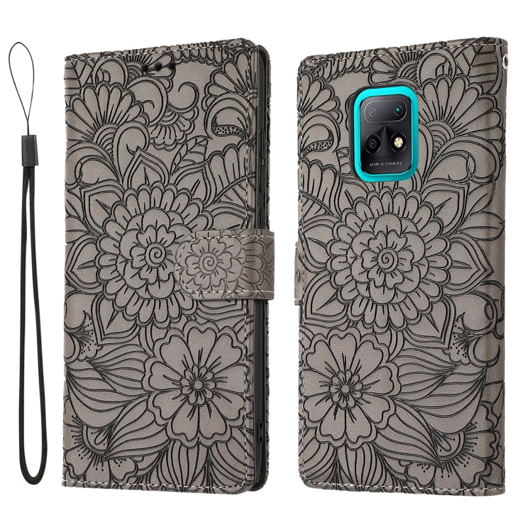 For Xiaomi Redmi 10X 5G Skin Feel Embossed Sunflower Horizontal Flip Leather Case with Holder & Card Slots & Wallet & Lanyard