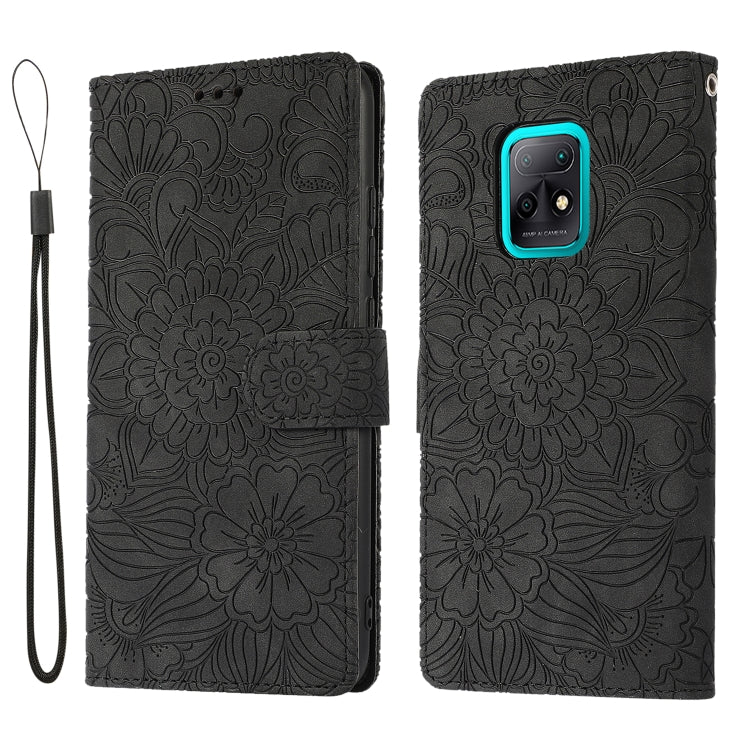 For Xiaomi Redmi 10X 5G Skin Feel Embossed Sunflower Horizontal Flip Leather Case with Holder & Card Slots & Wallet & Lanyard
