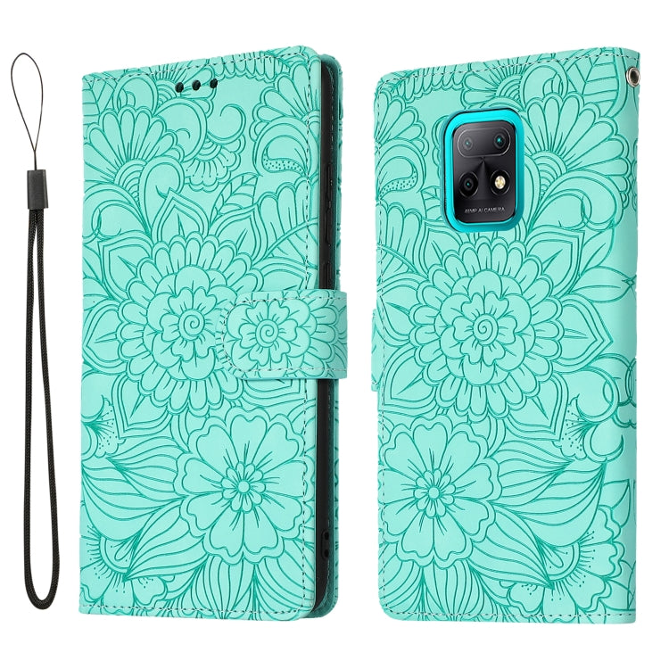 For Xiaomi Redmi 10X 5G Skin Feel Embossed Sunflower Horizontal Flip Leather Case with Holder & Card Slots & Wallet & Lanyard
