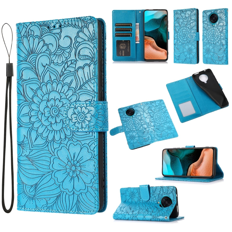 For Xiaomi Redmi K30 Pro Skin Feel Embossed Sunflower Horizontal Flip Leather Case with Holder & Card Slots & Wallet & Lanyard