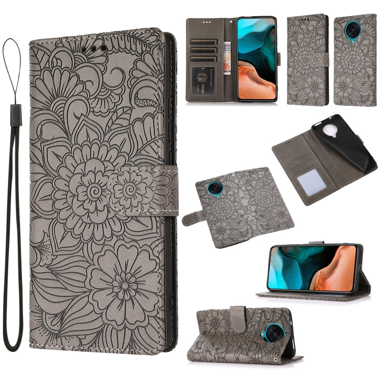 For Xiaomi Redmi K30 Pro Skin Feel Embossed Sunflower Horizontal Flip Leather Case with Holder & Card Slots & Wallet & Lanyard