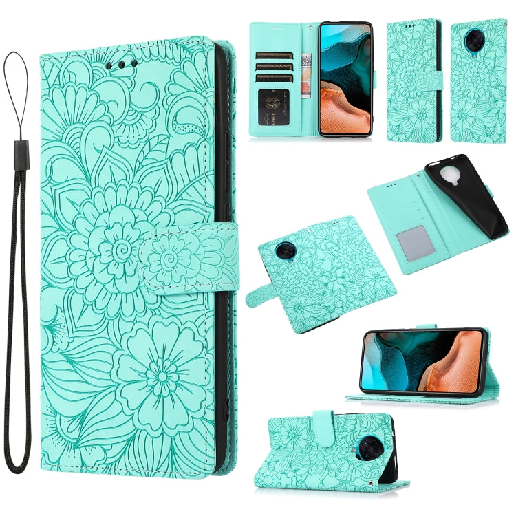 For Xiaomi Redmi K30 Pro Skin Feel Embossed Sunflower Horizontal Flip Leather Case with Holder & Card Slots & Wallet & Lanyard