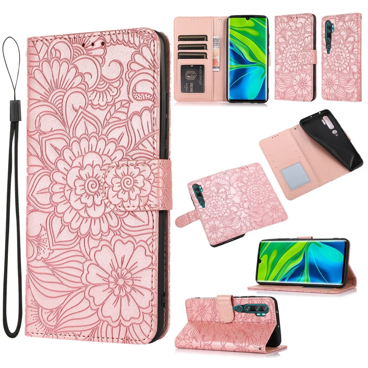 For Xiaomi Mi CC9 Pro Skin Feel Embossed Sunflower Horizontal Flip Leather Case with Holder & Card Slots & Wallet & Lanyard