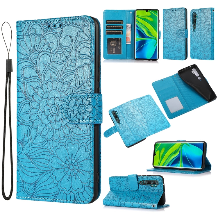 For Xiaomi Mi CC9 Pro Skin Feel Embossed Sunflower Horizontal Flip Leather Case with Holder & Card Slots & Wallet & Lanyard