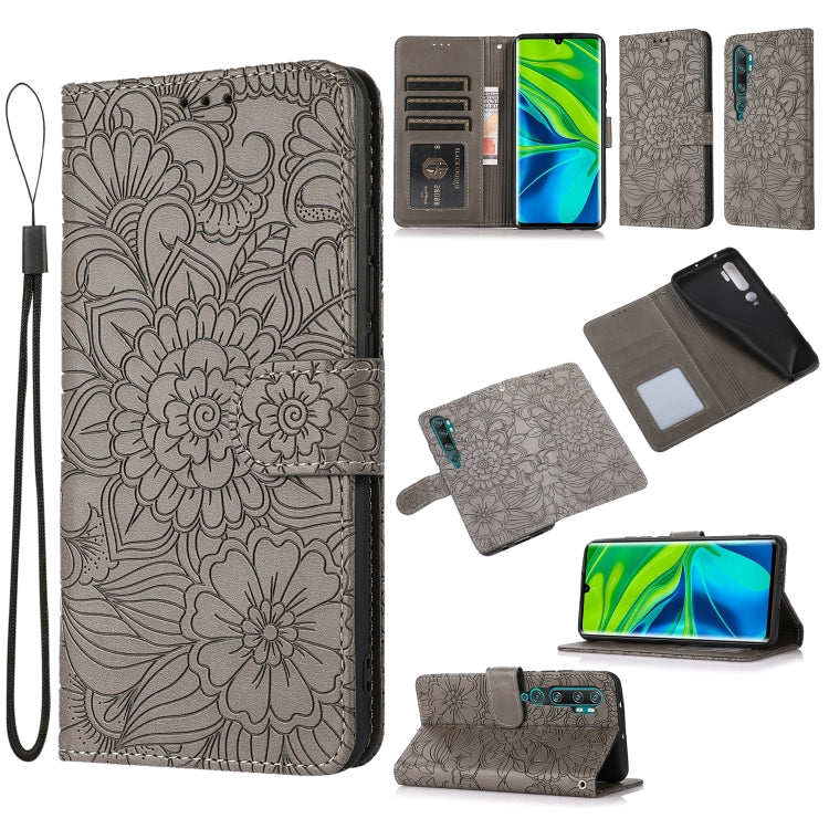 For Xiaomi Mi CC9 Pro Skin Feel Embossed Sunflower Horizontal Flip Leather Case with Holder & Card Slots & Wallet & Lanyard