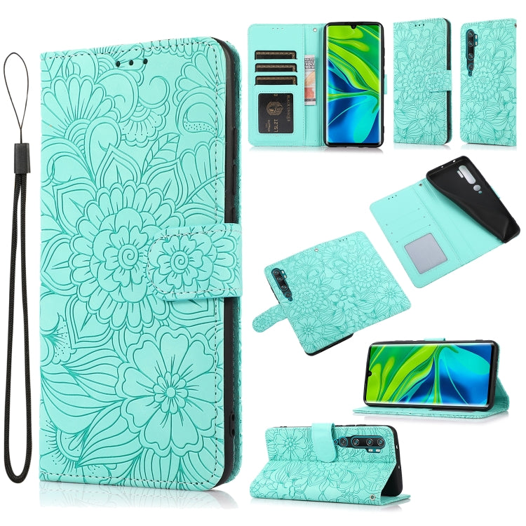 For Xiaomi Mi CC9 Pro Skin Feel Embossed Sunflower Horizontal Flip Leather Case with Holder & Card Slots & Wallet & Lanyard