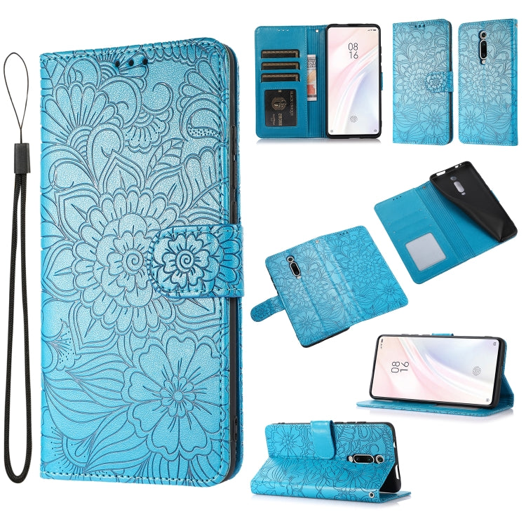 For Xiaomi Redmi K20 Skin Feel Embossed Sunflower Horizontal Flip Leather Case with Holder & Card Slots & Wallet & Lanyard