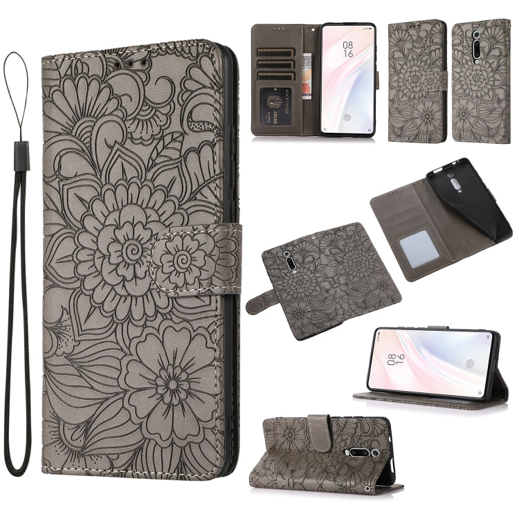 For Xiaomi Redmi K20 Skin Feel Embossed Sunflower Horizontal Flip Leather Case with Holder & Card Slots & Wallet & Lanyard