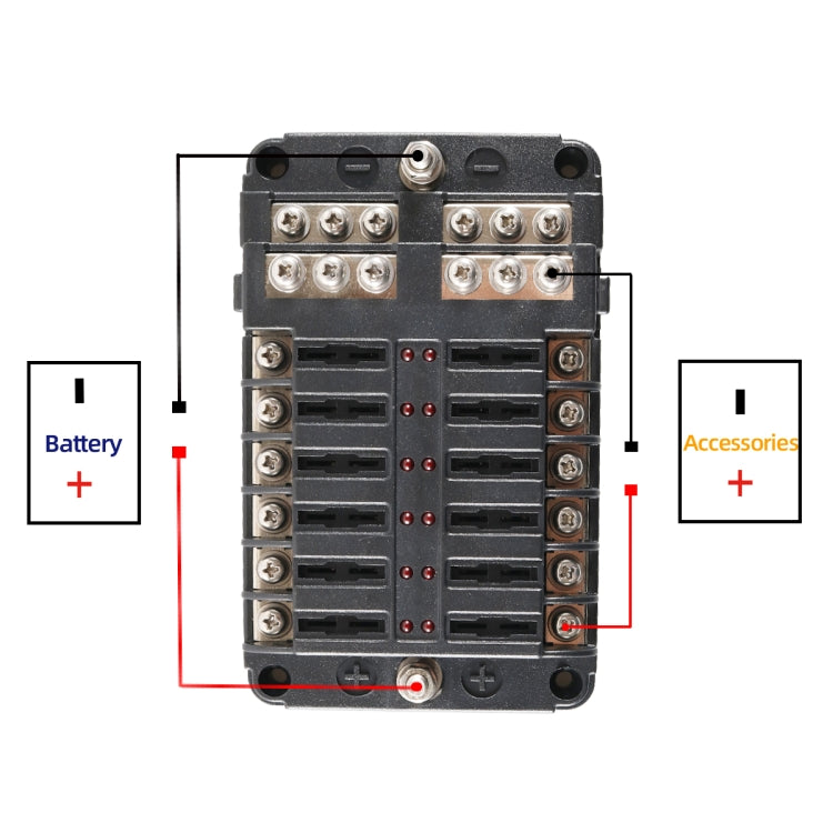 A5618 12-Way Fuse Box Blade Fuse Holder with Terminal + LED Warning Indicator for Auto Car Truck Boat