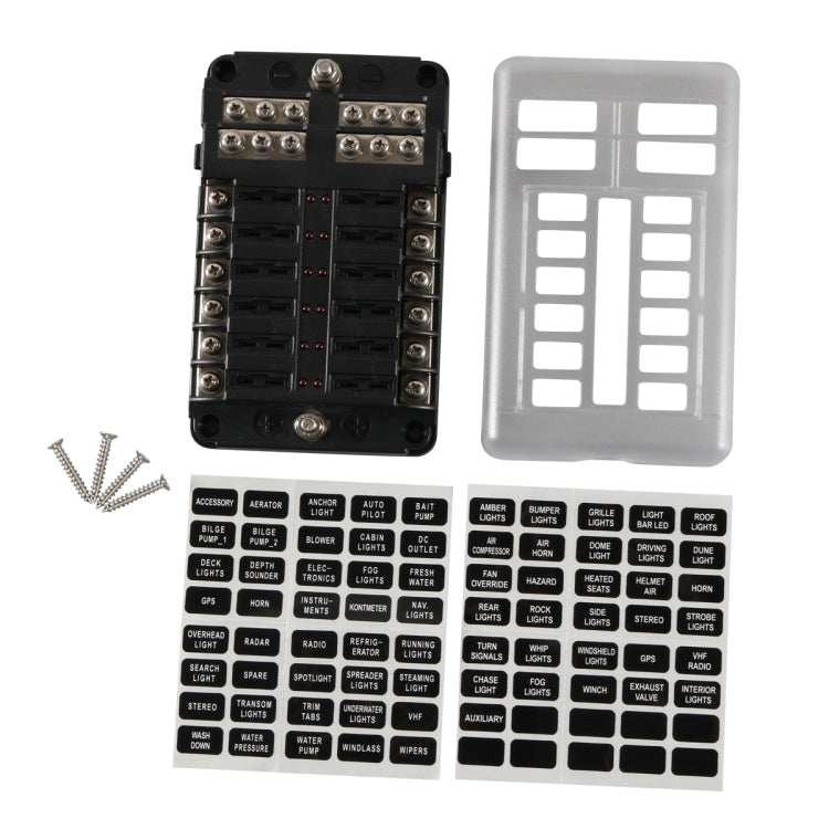 A5631 12-Way Fuse Box Blade Fuse Holder with Terminal + LED Warning Indicator + Screwdriver for Auto Car Truck Boat