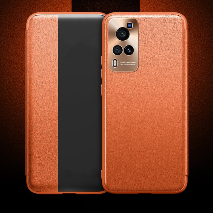 For vivo X60 Curved Screen Version Magnetic Side Window View Shockproof Horizontal Flip Leather Smart Case