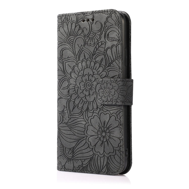 For iPhone 12 mini Skin Feel Embossed Sunflower Horizontal Flip Leather Case with Holder & Card Slots & Wallet & Lanyard