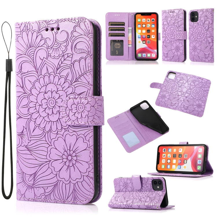 For iPhone 11 Skin Feel Embossed Sunflower Horizontal Flip Leather Case with Holder & Card Slots & Wallet & Lanyard