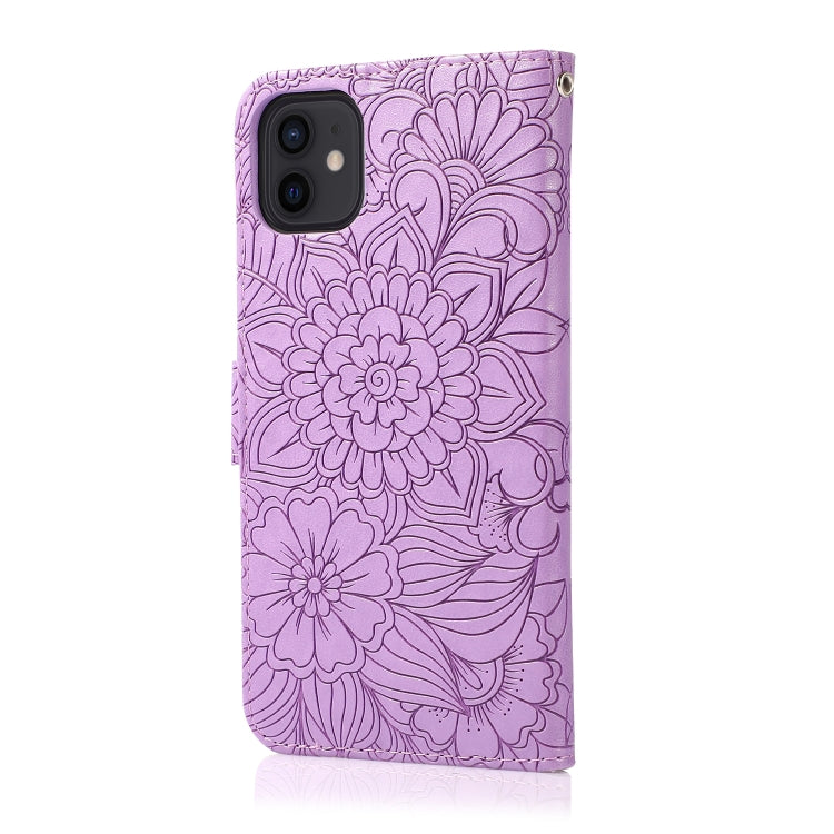 For iPhone 11 Skin Feel Embossed Sunflower Horizontal Flip Leather Case with Holder & Card Slots & Wallet & Lanyard