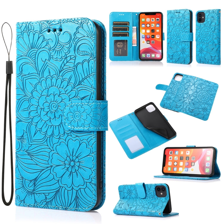 For iPhone 11 Skin Feel Embossed Sunflower Horizontal Flip Leather Case with Holder & Card Slots & Wallet & Lanyard