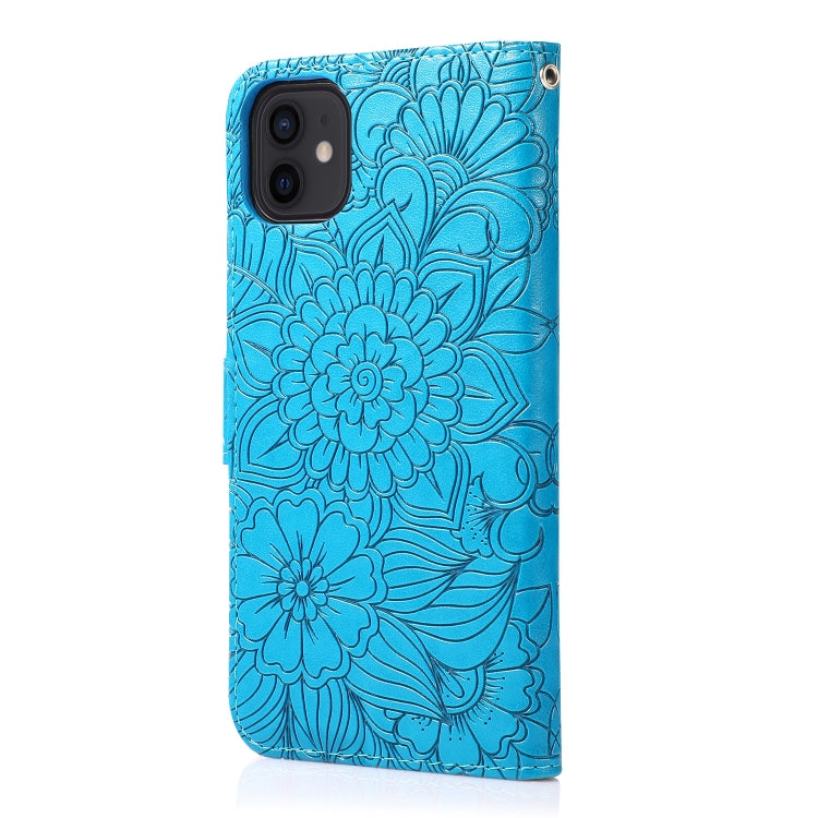 For iPhone 11 Skin Feel Embossed Sunflower Horizontal Flip Leather Case with Holder & Card Slots & Wallet & Lanyard