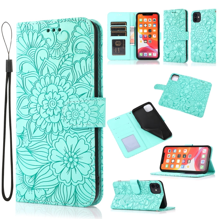 For iPhone 11 Skin Feel Embossed Sunflower Horizontal Flip Leather Case with Holder & Card Slots & Wallet & Lanyard