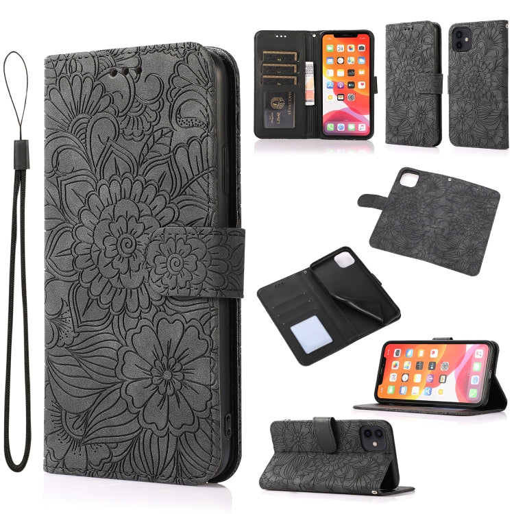 For iPhone 11 Skin Feel Embossed Sunflower Horizontal Flip Leather Case with Holder & Card Slots & Wallet & Lanyard