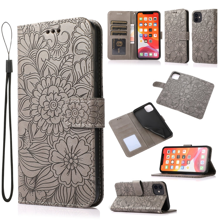 For iPhone 11 Skin Feel Embossed Sunflower Horizontal Flip Leather Case with Holder & Card Slots & Wallet & Lanyard