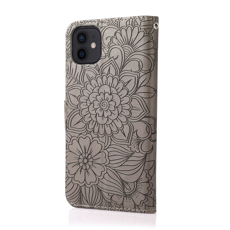 For iPhone 11 Skin Feel Embossed Sunflower Horizontal Flip Leather Case with Holder & Card Slots & Wallet & Lanyard