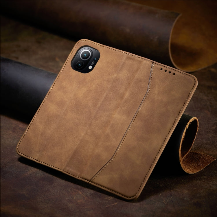 For Xiaomi Mi 11 Skin-feel Calfskin Texture Magnetic Dual-Fold Horizontal Flip Leather Case with Holder & Card Slots & Wallet