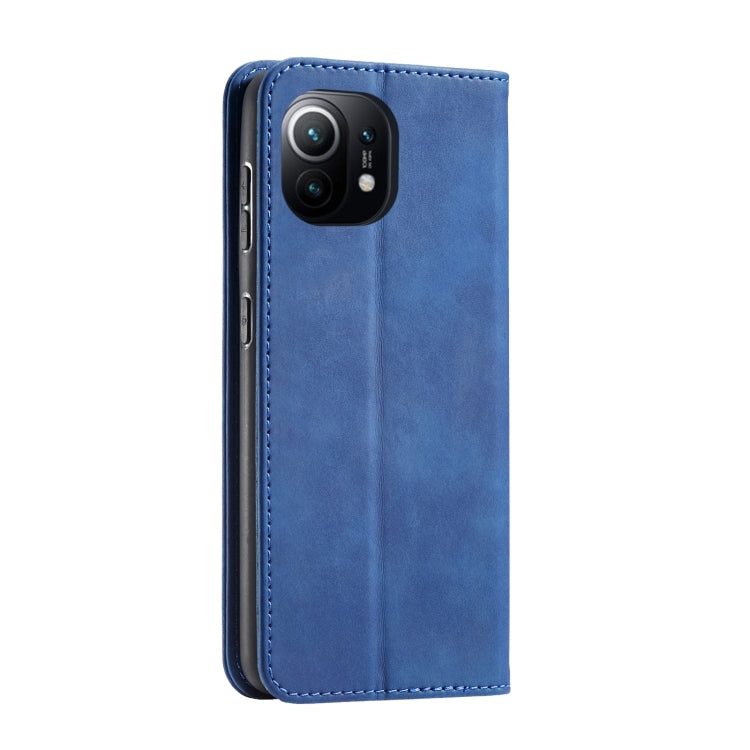 For Xiaomi Mi 11 Skin-feel Calfskin Texture Magnetic Dual-Fold Horizontal Flip Leather Case with Holder & Card Slots & Wallet