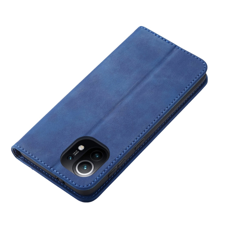 For Xiaomi Mi 11 Skin-feel Calfskin Texture Magnetic Dual-Fold Horizontal Flip Leather Case with Holder & Card Slots & Wallet