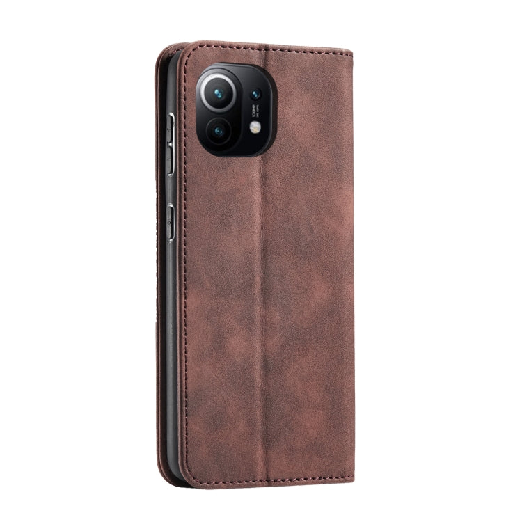 For Xiaomi Mi 11 Skin-feel Calfskin Texture Magnetic Dual-Fold Horizontal Flip Leather Case with Holder & Card Slots & Wallet