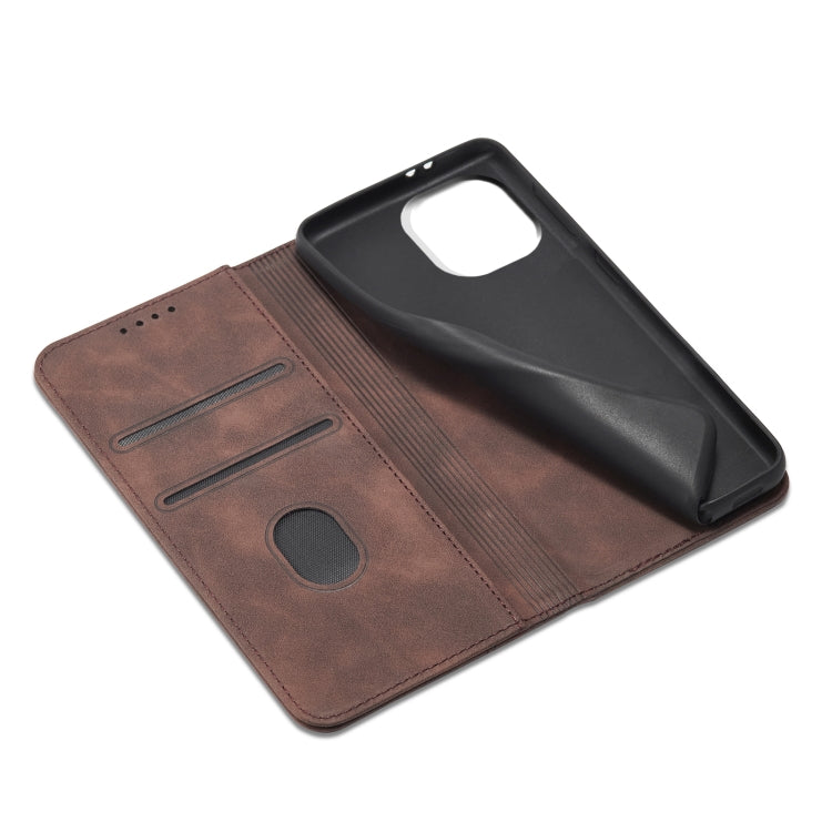 For Xiaomi Mi 11 Skin-feel Calfskin Texture Magnetic Dual-Fold Horizontal Flip Leather Case with Holder & Card Slots & Wallet