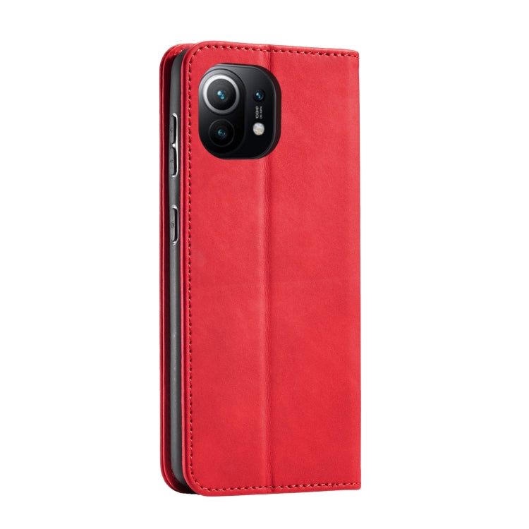 For Xiaomi Mi 11 Skin-feel Calfskin Texture Magnetic Dual-Fold Horizontal Flip Leather Case with Holder & Card Slots & Wallet
