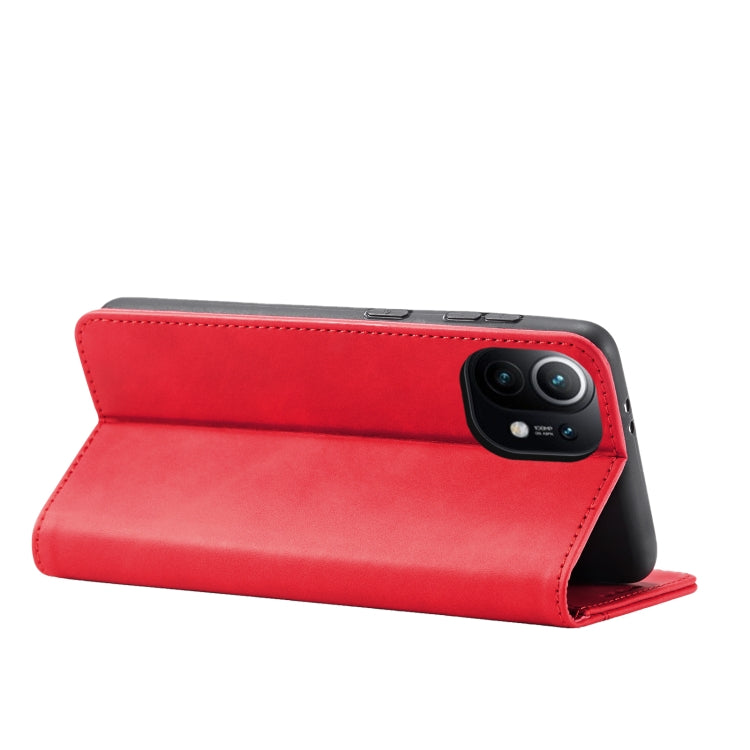 For Xiaomi Mi 11 Skin-feel Calfskin Texture Magnetic Dual-Fold Horizontal Flip Leather Case with Holder & Card Slots & Wallet