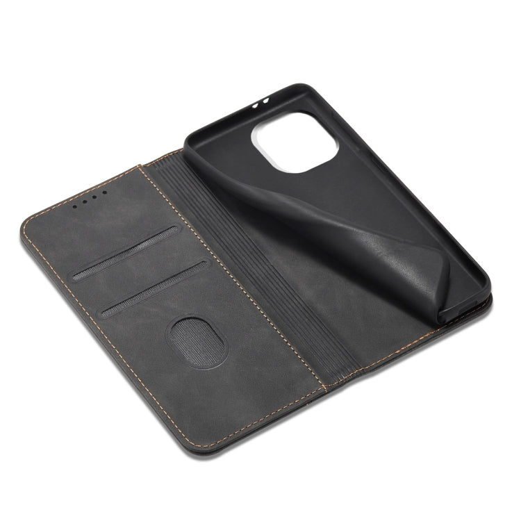 For Xiaomi Mi 11 Skin-feel Calfskin Texture Magnetic Dual-Fold Horizontal Flip Leather Case with Holder & Card Slots & Wallet