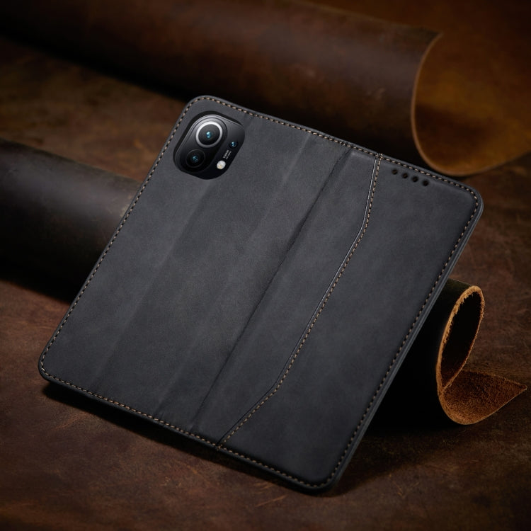 For Xiaomi Mi 11 Skin-feel Calfskin Texture Magnetic Dual-Fold Horizontal Flip Leather Case with Holder & Card Slots & Wallet