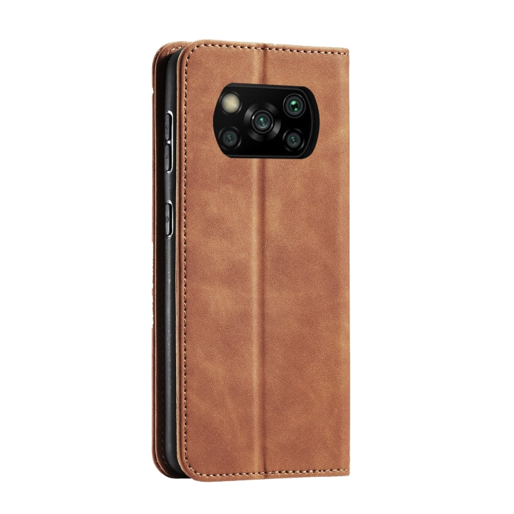 For Xiaomi Poco X3 NFC Skin-feel Calfskin Texture Magnetic Dual-Fold Horizontal Flip Leather Case with Holder & Card Slots & Wallet