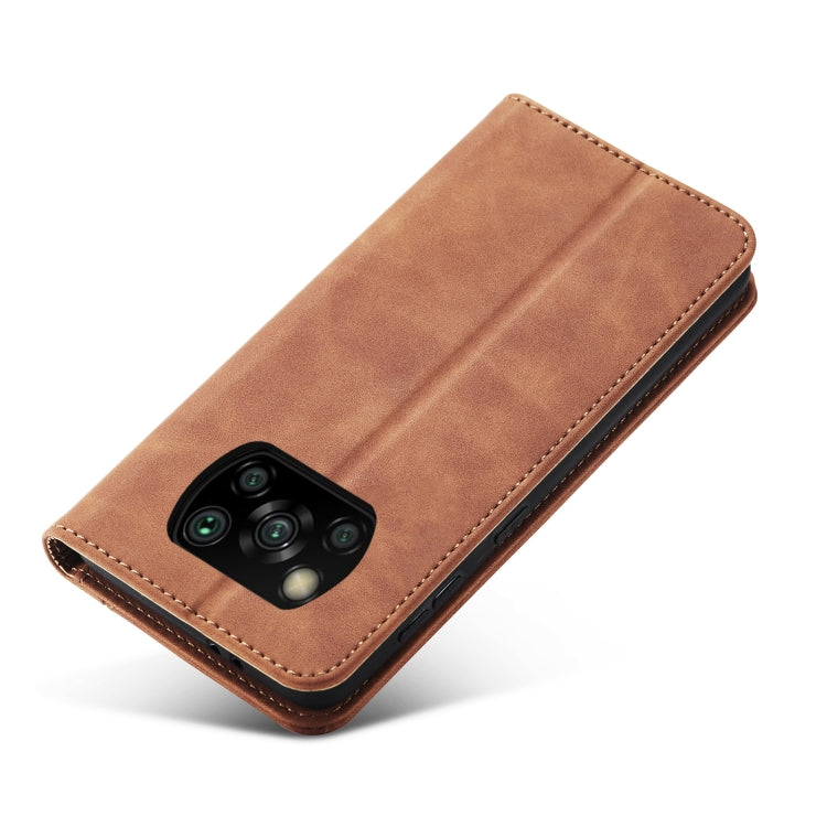 For Xiaomi Poco X3 NFC Skin-feel Calfskin Texture Magnetic Dual-Fold Horizontal Flip Leather Case with Holder & Card Slots & Wallet