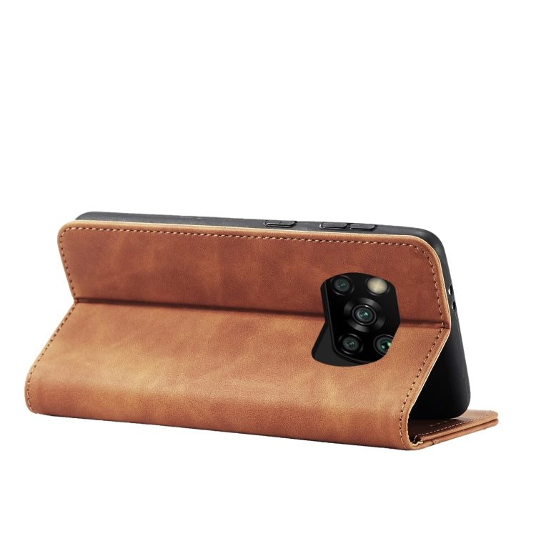 For Xiaomi Poco X3 NFC Skin-feel Calfskin Texture Magnetic Dual-Fold Horizontal Flip Leather Case with Holder & Card Slots & Wallet