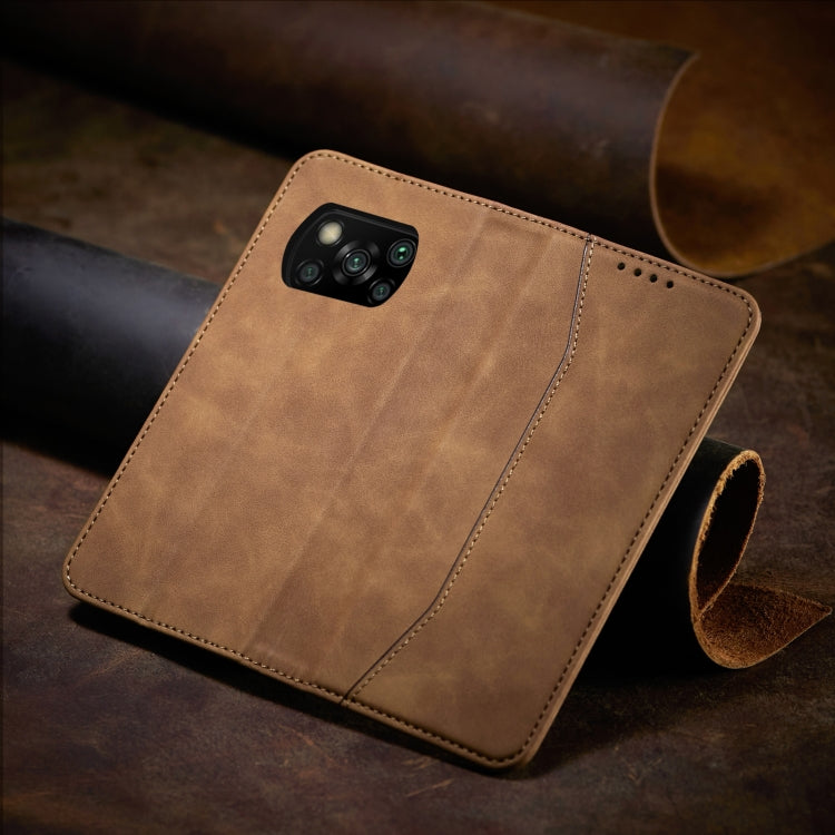 For Xiaomi Poco X3 NFC Skin-feel Calfskin Texture Magnetic Dual-Fold Horizontal Flip Leather Case with Holder & Card Slots & Wallet