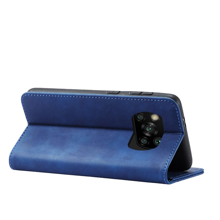 For Xiaomi Poco X3 NFC Skin-feel Calfskin Texture Magnetic Dual-Fold Horizontal Flip Leather Case with Holder & Card Slots & Wallet