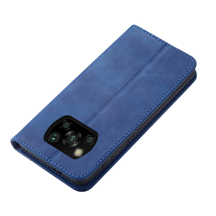 For Xiaomi Poco X3 NFC Skin-feel Calfskin Texture Magnetic Dual-Fold Horizontal Flip Leather Case with Holder & Card Slots & Wallet