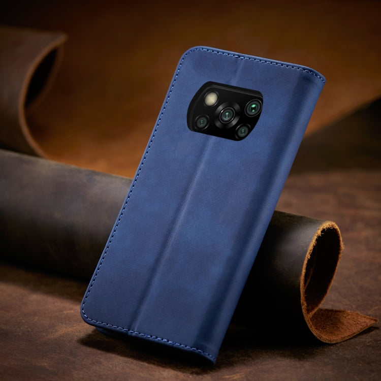 For Xiaomi Poco X3 NFC Skin-feel Calfskin Texture Magnetic Dual-Fold Horizontal Flip Leather Case with Holder & Card Slots & Wallet