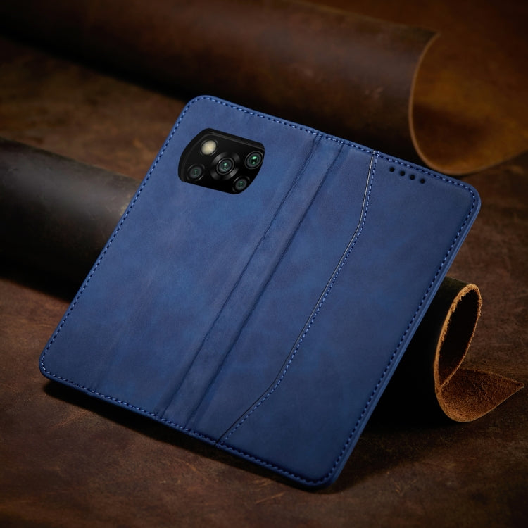 For Xiaomi Poco X3 NFC Skin-feel Calfskin Texture Magnetic Dual-Fold Horizontal Flip Leather Case with Holder & Card Slots & Wallet