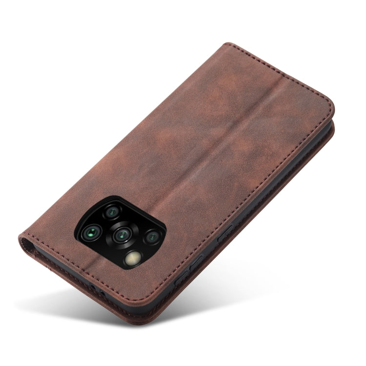 For Xiaomi Poco X3 NFC Skin-feel Calfskin Texture Magnetic Dual-Fold Horizontal Flip Leather Case with Holder & Card Slots & Wallet