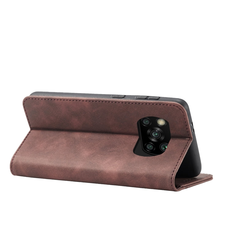 For Xiaomi Poco X3 NFC Skin-feel Calfskin Texture Magnetic Dual-Fold Horizontal Flip Leather Case with Holder & Card Slots & Wallet