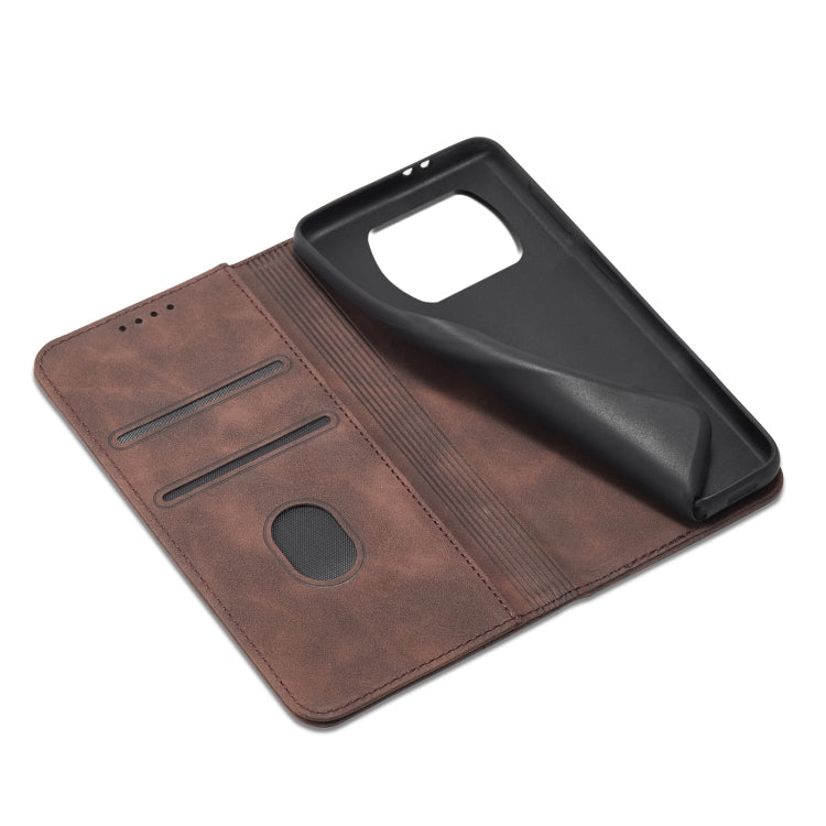 For Xiaomi Poco X3 NFC Skin-feel Calfskin Texture Magnetic Dual-Fold Horizontal Flip Leather Case with Holder & Card Slots & Wallet