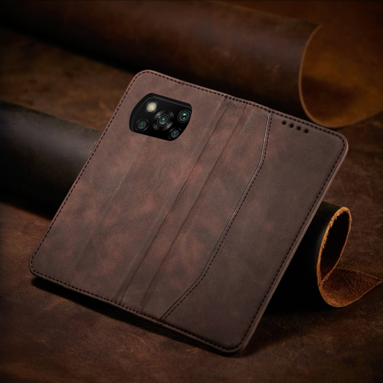 For Xiaomi Poco X3 NFC Skin-feel Calfskin Texture Magnetic Dual-Fold Horizontal Flip Leather Case with Holder & Card Slots & Wallet