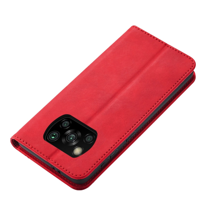 For Xiaomi Poco X3 NFC Skin-feel Calfskin Texture Magnetic Dual-Fold Horizontal Flip Leather Case with Holder & Card Slots & Wallet