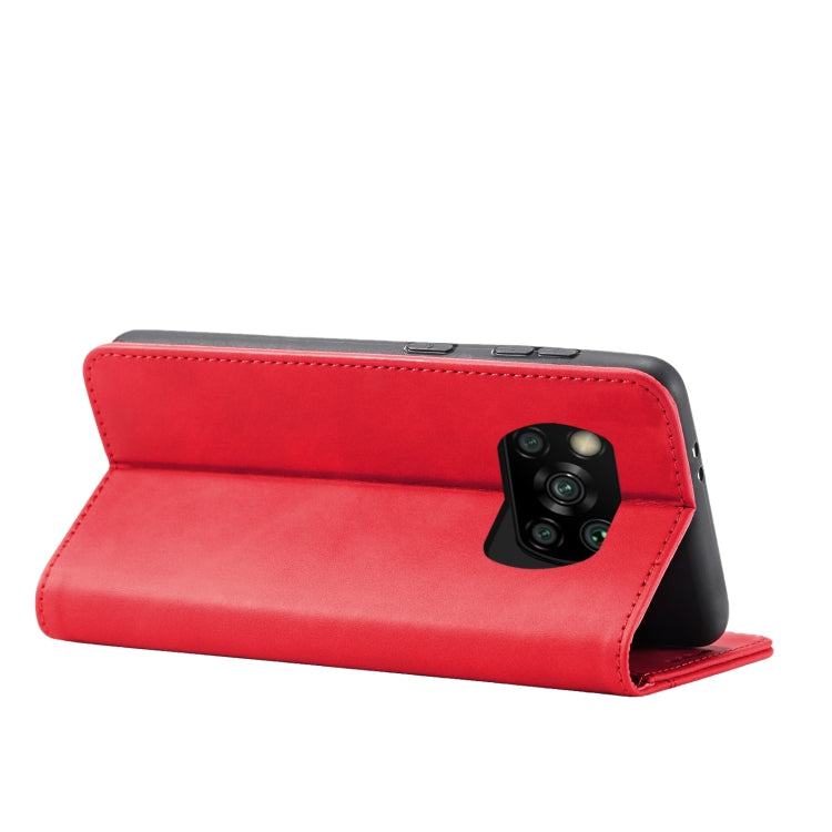 For Xiaomi Poco X3 NFC Skin-feel Calfskin Texture Magnetic Dual-Fold Horizontal Flip Leather Case with Holder & Card Slots & Wallet