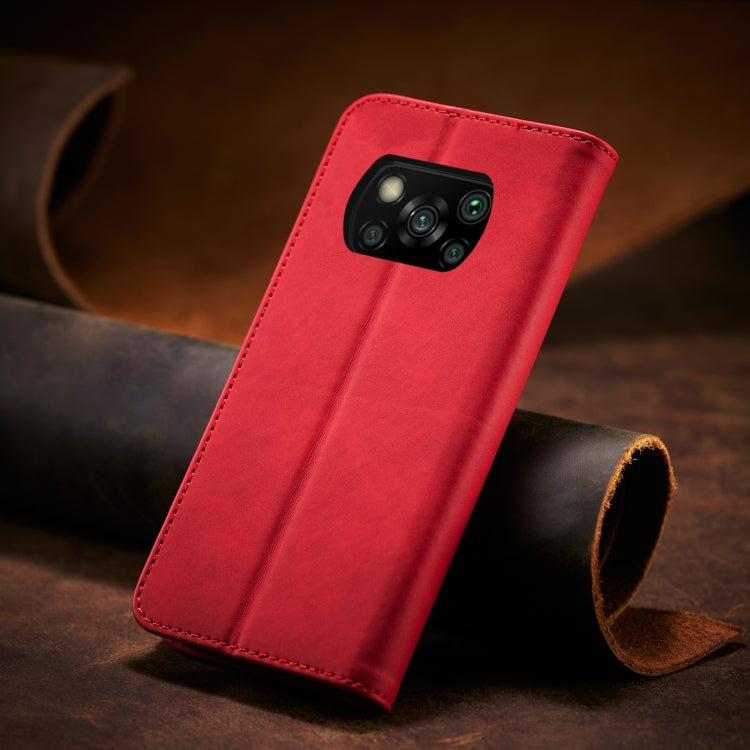 For Xiaomi Poco X3 NFC Skin-feel Calfskin Texture Magnetic Dual-Fold Horizontal Flip Leather Case with Holder & Card Slots & Wallet