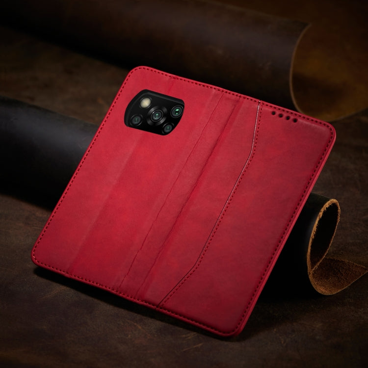 For Xiaomi Poco X3 NFC Skin-feel Calfskin Texture Magnetic Dual-Fold Horizontal Flip Leather Case with Holder & Card Slots & Wallet